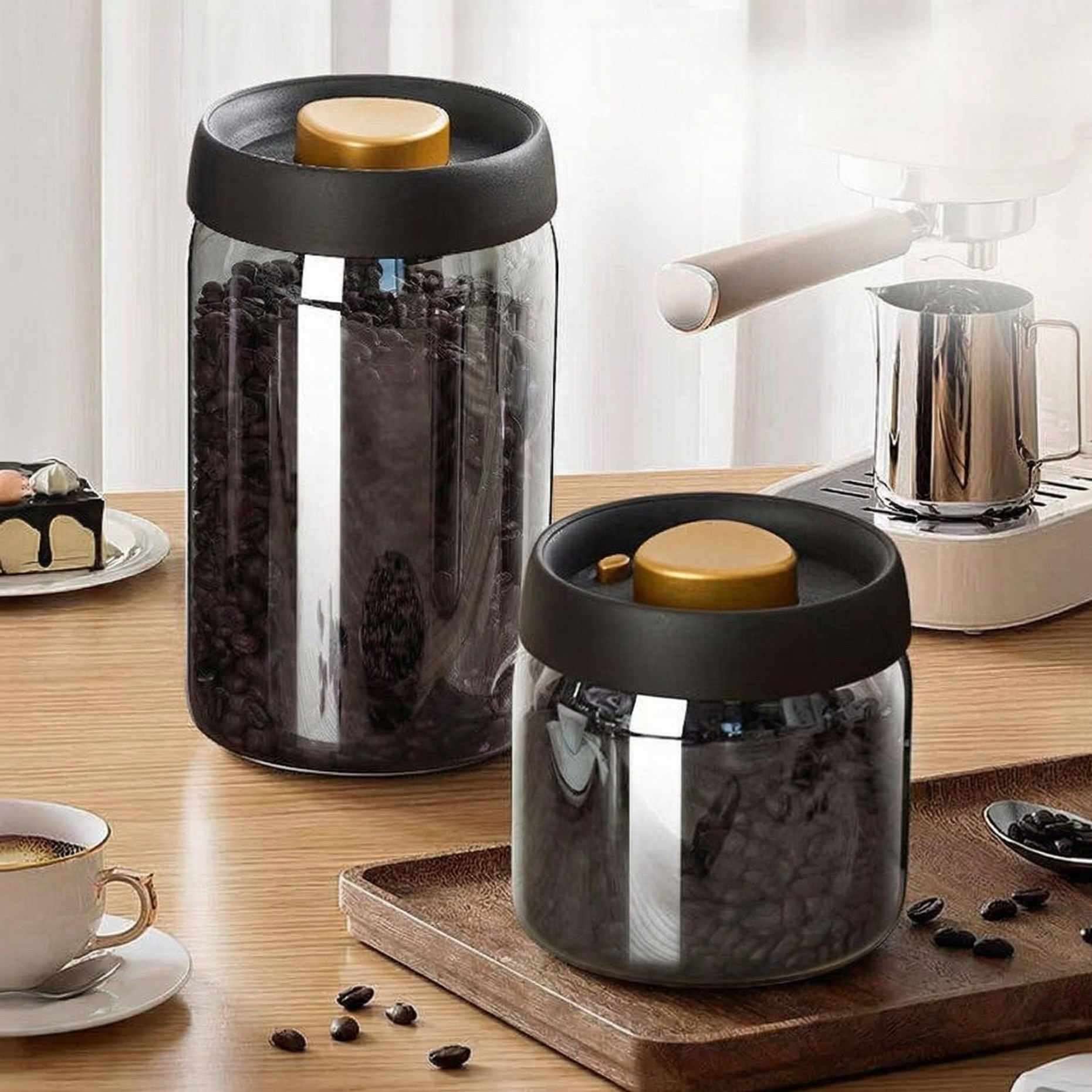Food Storage Vacuum Containers - Vacuum Coffee Canister Press-Type Airtight Glass