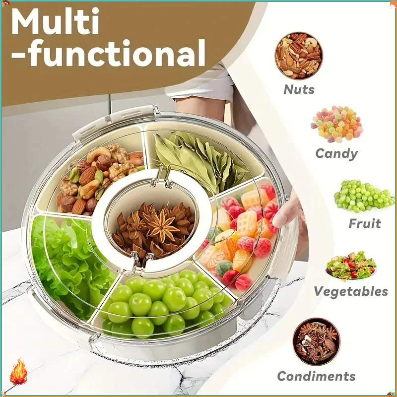 Food Storage Quart - Divided Rotating Serving Tray Lid Handle