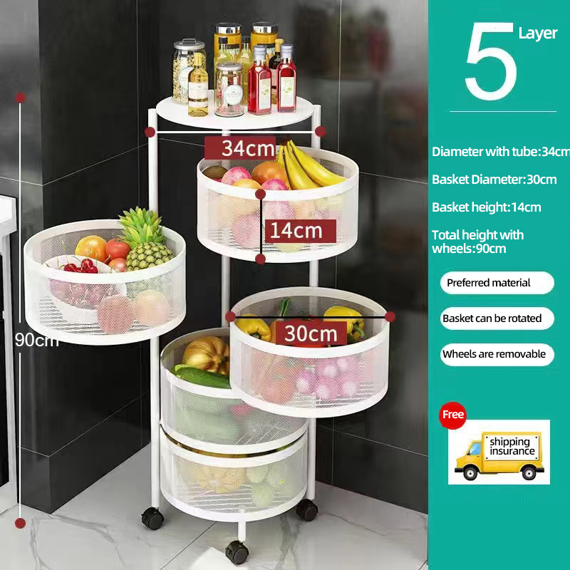 Food Storage Shelving - Metal Basket Kitchen Storage Multifunction Rotating