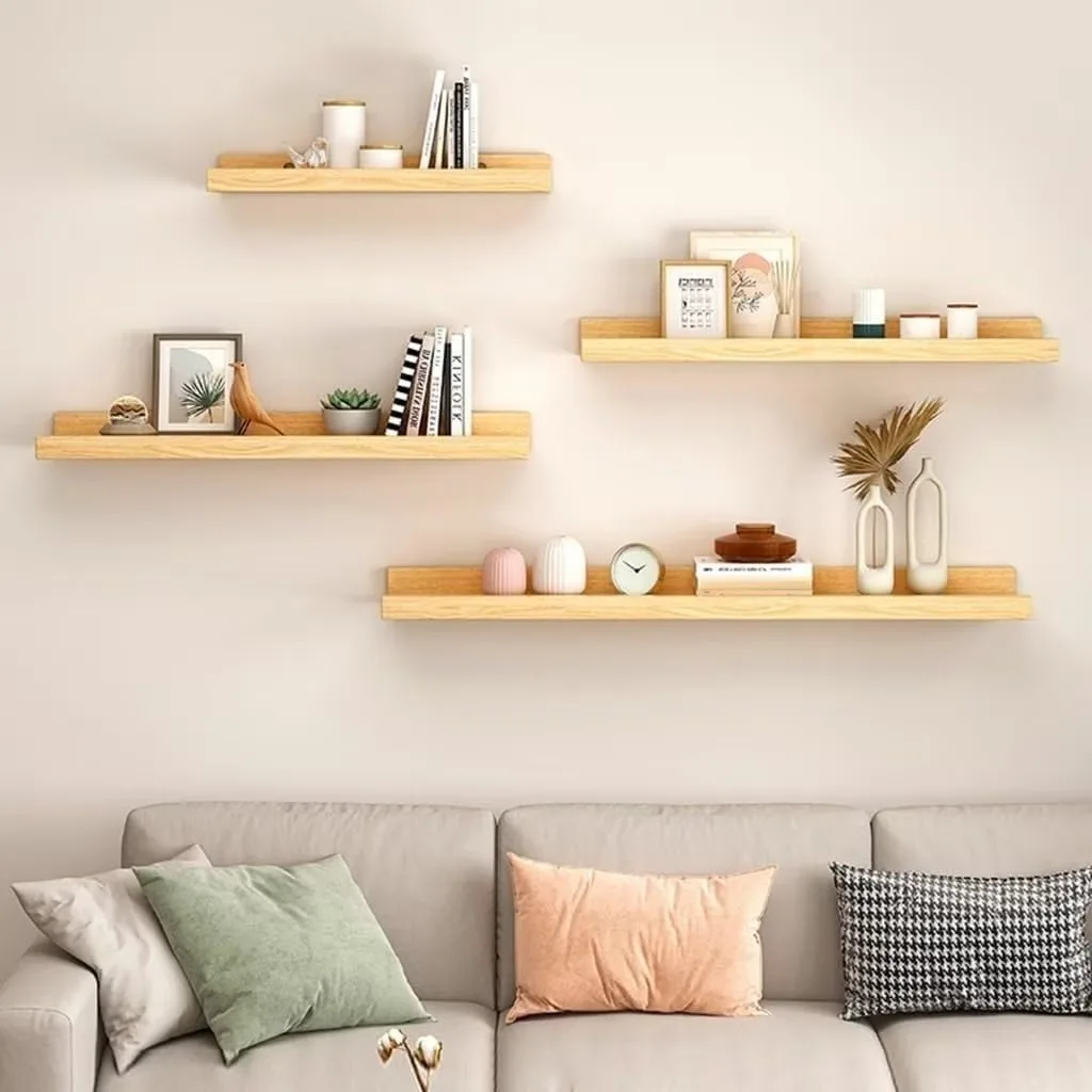 Food Storage Shelving - Rustic Wood Floating Wall Shelves, 2