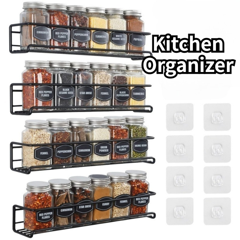 Food Storage Shelving - 2PCS Kitchen Spice Rack Metal Wall-mounted