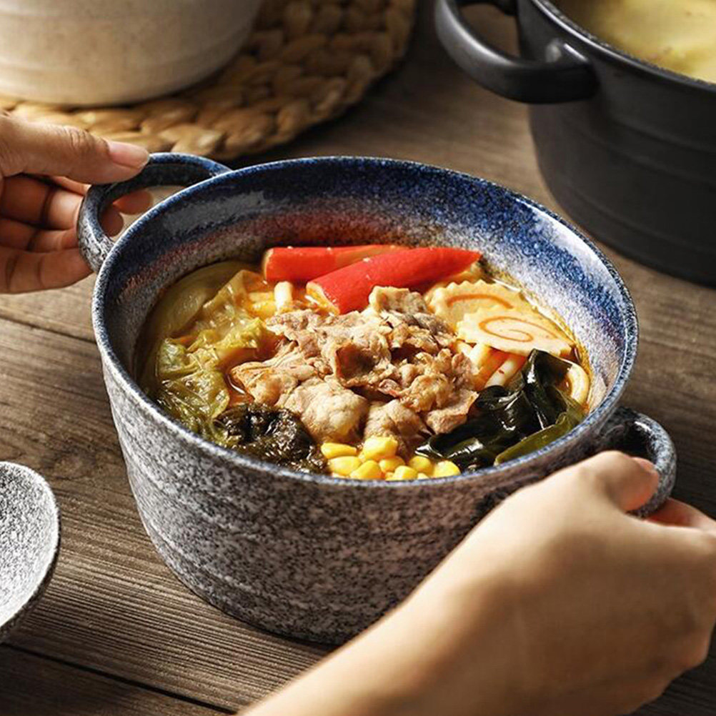 Food Storage Home - 1Pcs Double Ear Ceramic Soup Bowl