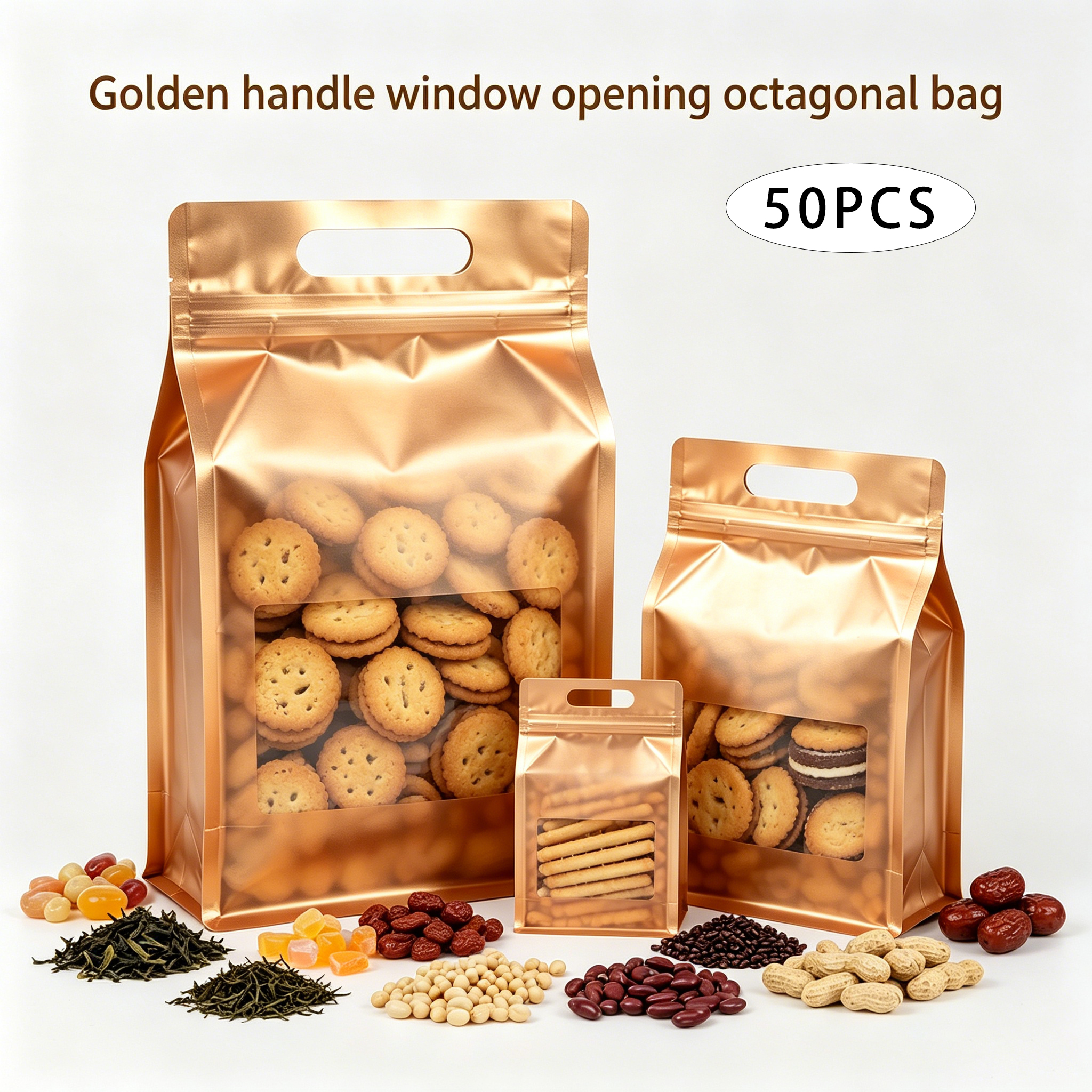 Food Storage Usa - Reusable golden octagonal plastic pouches with